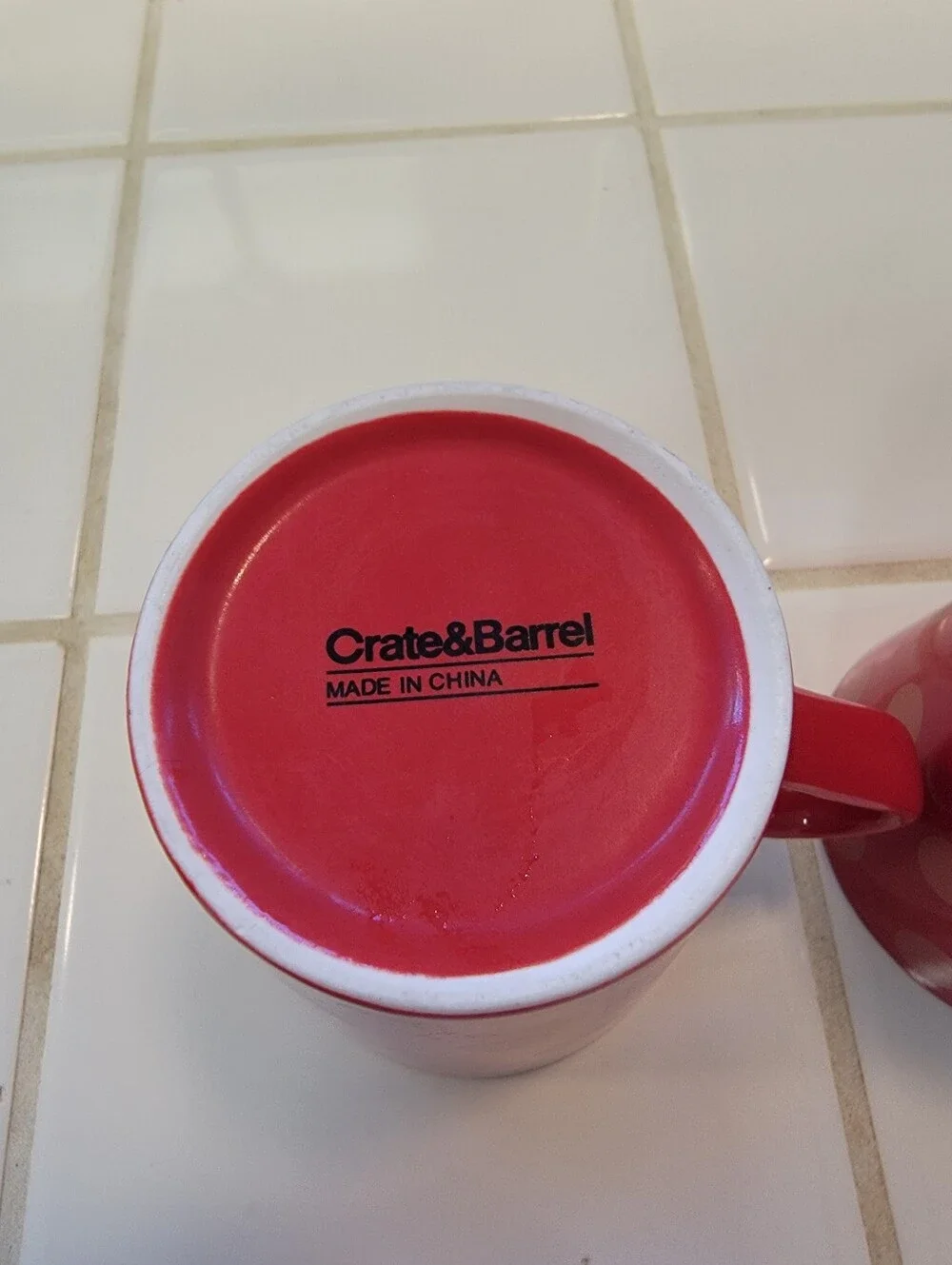 Crate & Barrel Red Polka Dot Ceramic Coffee Mugs - Set of 2
